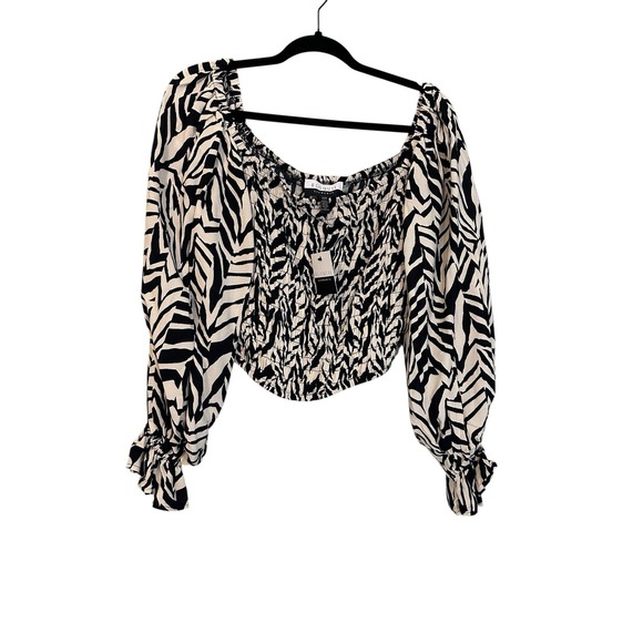 ELOQUII ELEMENTS Women's Smocked Cropped Animal Print Top Plus Size 14/16 - Picture 4 of 10